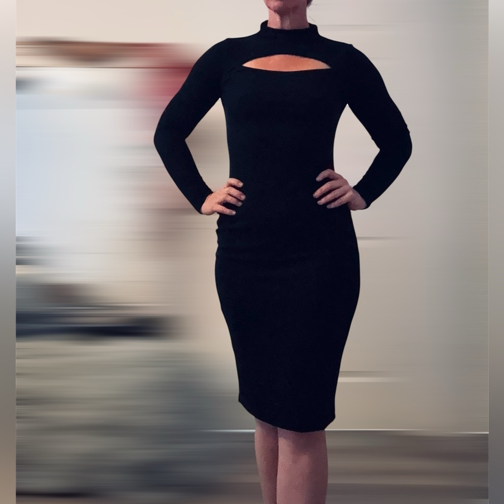 Truth Black Long Sleeve Mock Neck Bodycon Dress